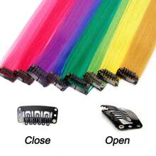 12pcs Colorful Hair Extensions, 22 Inch Straight Clip-In Synthetic Hair Extensions, Rainbow Party Highlights, Suitable For Girls (12 Colors) - Multicolor - View 3