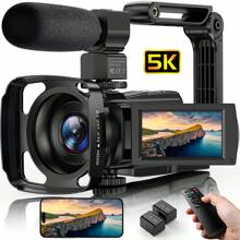 Nicamery Máy quay video Camera 5K 56MP Vlogging Camera WiFi 3.0 Inch 270° Màn hình cảm ứng xoay được Podcast Video Recorder có micrô, Bộ ổn định cầm tay, Loa che nắng, Điều khiển từ xa, 2 pin - màu đen - Xem 1