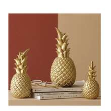 樹脂人造菠蘿，5.9英寸北歐人工水果雕像，家居配飾手工藝創意水果形狀桌面裝飾客廳裝飾派對展示 - 金色 - 查看 2