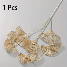 5 片人造银杏叶，可用于插花、婚礼装饰、派对用品、家居和花园装饰、金银仿银杏茎，可用于花瓶填充、情人节、生日毕业礼物、假植物