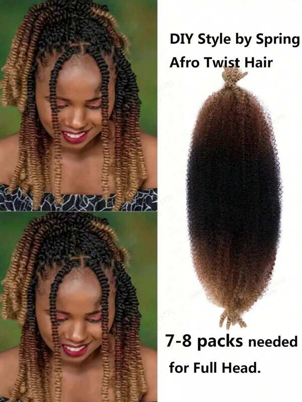 Extensões de Cabelo Ombre T1B/30/27 Afro Crespo Pacotes de Cabelo Volumoso Pré-Separadas Extensões de Cabelo Trançado Marley para Mulheres, Franjas Falsas Crochê Trançadas Penteados