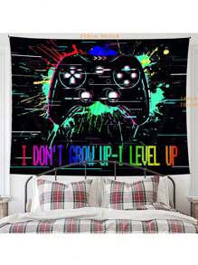 Black Graffiti Gaming Peach Skin Tapestry Wall Hanging, Fun Video Game Wall Art For Teenage Boys Men's Game Room Sign Bedroom, College Dorm Home Decor, Flag For Room, Room Decor, Tapestry ,Room Stuffs, Flags For Room, Tapestry, Wall Tapestry