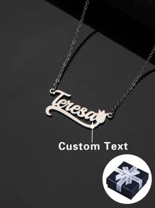 女士個性化不鏽鋼鬱金香花形英文名字項鍊，可自訂字母和名字，是情人節、朋友和母親的絕佳禮物 - 銀色 - 查看 2