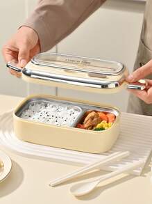 Multilayer Insulated Lunch Box Set With Spoon And Chopsticks, 304 Stainless Steel, Microwave Safe, Large Capacity, Simple Style For Office Workers And Students,Kitchen,Christmas Gift