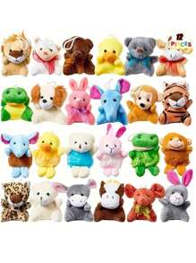 Adorable conjunto de 12/24 llaveros de peluche animal en miniatura - Juguetes coleccionables y suaves al tacto para cumpleaños, bodas, San Valentín, Pascua, fiestas de Navidad, rellenos de bolsas de regalo conmovedores (Estilo al azar)