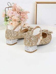 Sapatos de salto alto infantil, Calçados leves, fashion e de princesa para apresentações de dança, primavera/outono - Dourado - Visão 3