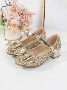Sapatos de salto alto infantil, Calçados leves, fashion e de princesa para apresentações de dança, primavera/outono - Dourado - Visão 1