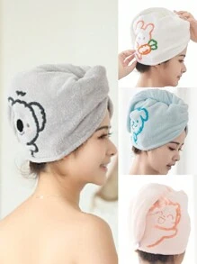 1pc Polyester Microfiber Hair Towel For Women, Minimalist Solid Color Embroidered Animal Pattern, Absorbent Quick Dry Soft, Wrap Hair, Suitable For Bathroom, Living Room, Makeup Removal, All Seasons