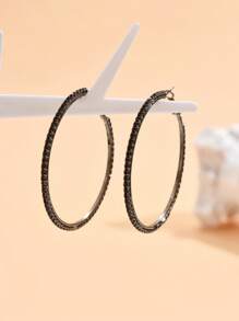 Fashion Rhinestone Black Large Circle Earrings - Hoop Earrings - View 15