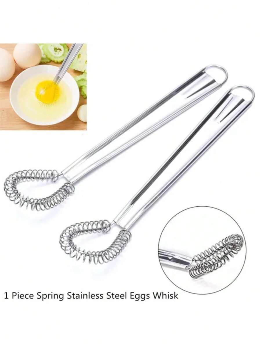 1Pc Stainless Steel Spring Manual Whisk Egg Beater Handheld Mini Kitchen Eggs Mixer,Food,Cooking,Egg,Kitchen,Kitchen Items,Kitchen Tools,Kitchen Things. - Silver - View 1