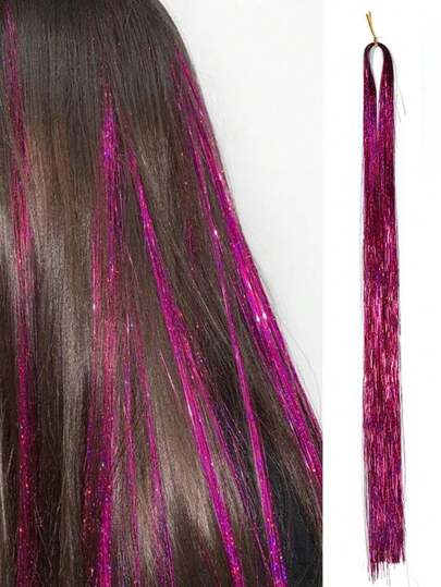 Lśniące pasma włosów Długie, proste doczepy do włosów Impreza Podkreślone kawałki włosów Musujące, błyszczące Przedłużanie włosów 1 szt./paczka