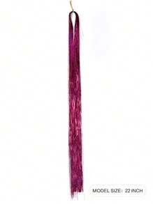 Hair Tinsel Strands Long Staight Hair Extensions Party Highlight Hair Pieces Sparkling Shiny Hair Extensions 1pc/Pack - Hot Pink - View 2