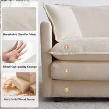 Luxury Loveseat Sofa Couch, 76" Modern Chenille Deep 2-Seater Cloud Couch With 2 Armrest Pillows And 2 Toss Pillows, Love Seat For Living Room Bedroom Office Apartment, Light Coffee - CÀ PHÊ NHẸ - Xem 6