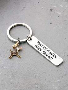 1 Móc khóa hoạt hình chú nai nhỏ bằng thép không gỉ có thể tùy chỉnh cho cả nam và nữ, Quà tặng tình bạn cho những người bạn thân nhất, Mặt dây chuyền ba lô - Bạc - Xem 2