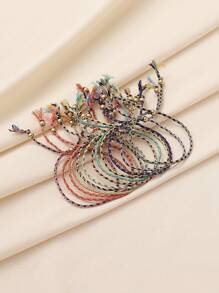 Bộ 12 chiếc vòng tay dây lụa nhiều màu sắc phong cách Bohemian, có thể điều chỉnh kích thước, được cá nhân hóa theo yêu cầu. - Nhiều màu - Xem 2