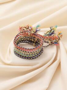 Bộ 12 chiếc vòng tay dây lụa nhiều màu sắc phong cách Bohemian, có thể điều chỉnh kích thước, được cá nhân hóa theo yêu cầu. - Nhiều màu - Xem 8