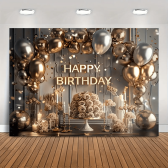 Happy Birthday Backdrop With Golden Champagne Balloons - Multipurpose Photo Banner For Office, Classroom & Booth Decor, No Electricity Needed,Christmas