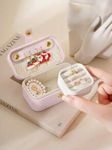 CASEGRACE 1 pièce Boîte à bijoux de voyage en PU, étui à bijoux pour femmes, organisateur portable | Petit étui à bijoux | Cadeau d'anniversaire pour femmes, cadeau pour petite amie, support à bijoux multi-grille, retour à l'école