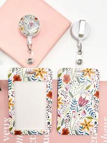 1pc High-Grade Creative Stretch Buckle Dropping Glue Adhesive Printing Flower & Plant Pattern UV ABS Card Holder, Great For IDs, Gift Card, Work Card, Student Card, Bus Card, Anti-Lost Back To School - Multicolor - View 1