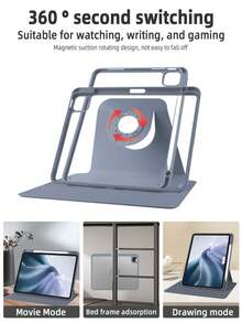 A 360° Rotating Acrylic Smokey Case With Magnetic Separation, Detachable Design And Inner Pen Slot Compatible With IPad 10.2/Air 4/5th/Pro 11-Inch (M4)-2024 Style. Compatible With Protection, Leisure, Classic, And Portable Use. Sleep/Wake Functionality - Lavender - View 5