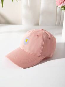 1pc Unisex Children's Baseball Cap, Spring And Autumn New Style, Sunscreen Cap, Simple And Versatile, Face-Lifting, Embroidered Sunflower, Korean Baseball Cap, Suitable For Indoor And Outdoor Use, 3-12 Years Old