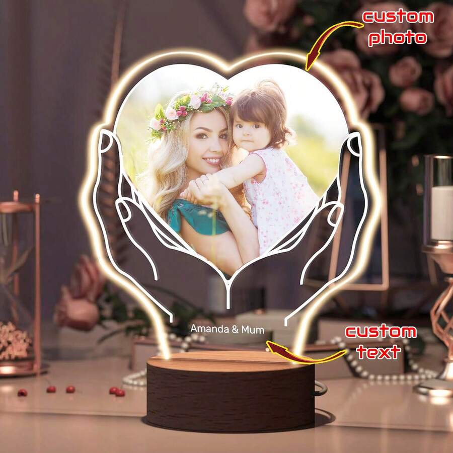 Đèn Cá Tính, Khung Ảnh Phát Sáng Tùy Chỉnh Quà Tặng Cho Mẹ, Mẹ, Vợ, Con Gái, Bạn Gái, Đèn Ngủ LED Độc Đáo Cho Ngày Của Mẹ, Sinh Nhật, Ngày Kỷ Niệm Và Giáng Sinh - Hình Trái Tim C - Xem 1