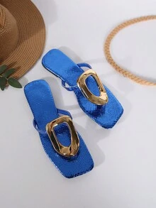 Nuevas Sandalias planas azules para mujer para uso exterior/playa de verano, con estilo, cómodas y versátiles - Azul - Ver 5
