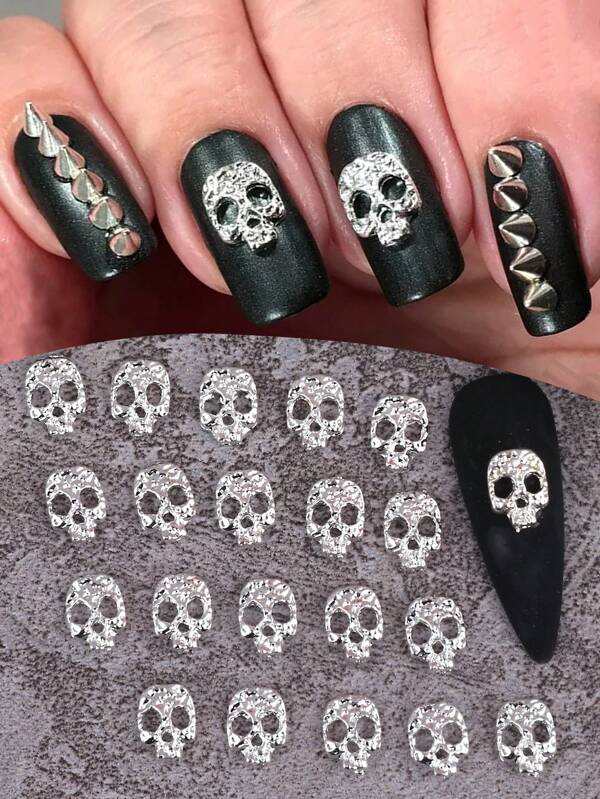 Halloween 20 de bucăți din aliaj de craniu pentru unghii, decorațiuni pentru unghii Y2K, accesorii pentru unghii, unelte pentru salon, pot fi folosite pentru decorațiuni realizate manual, cadou frumos pentru fete