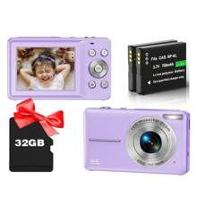 Digital Camera, 1080P Camera, 44 Megapixels, Compact Camera, 2.4-Inch LCD Screen, 16x Digital Zoom,Rechargeable Mini Camcorder For Beginners - Purple - View 1