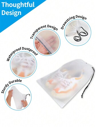 1/5/10pcs Large Transparent Drawstring Travel Shoe Bags, Waterproof Dustproof Portable Shoe Organizer Bags For Packing Shoes, Unisex Travel Accessories, Suitable For Vacation, Cruise, University Dorm, Home