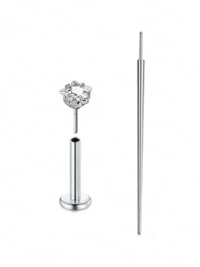 CIZME 2 件 16G/18G/20G 无螺纹按压式鼻钉不锈钢唇钉穿孔珠宝适用于耳屏梦露唇轮软骨耳环耳钉适用于男女， - 銀色 - 查看 18