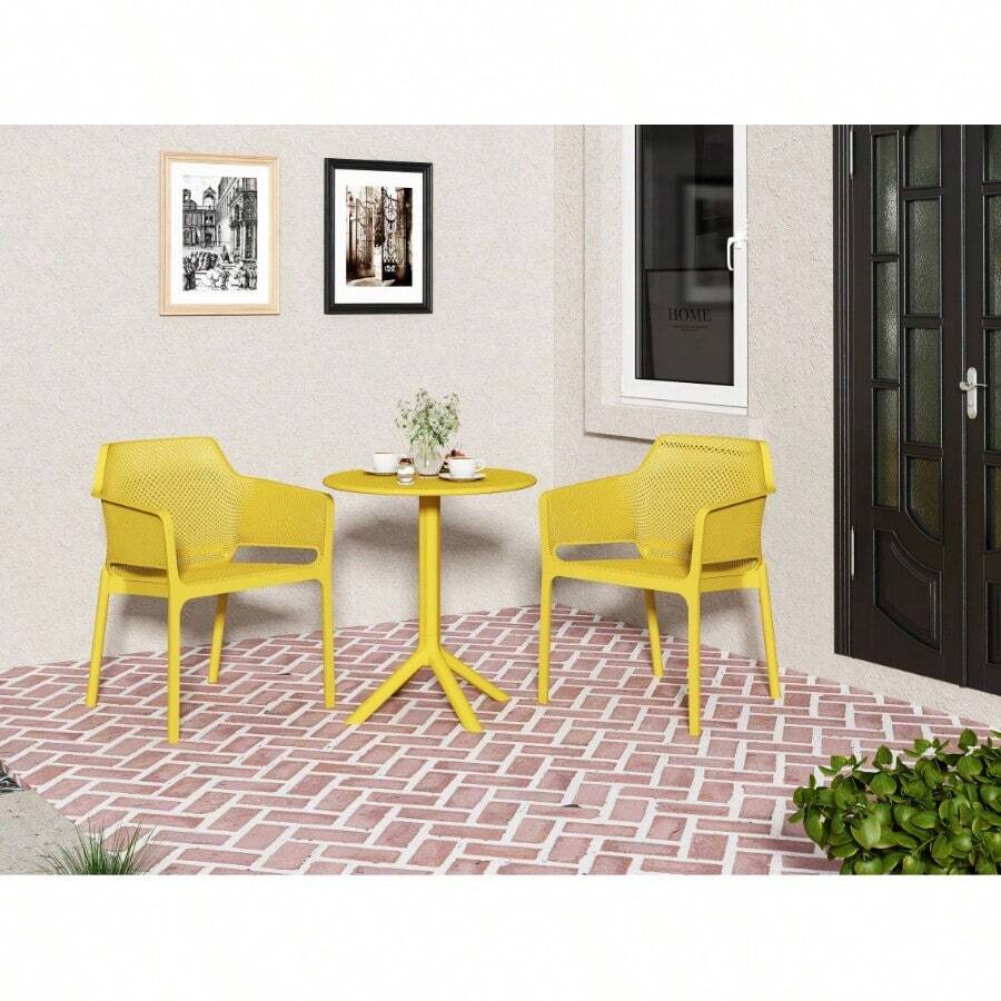3-Piece Mustard Yellow Plastic Arm Chair Bistro Set - Orange - View 1