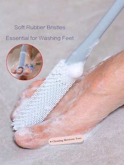 Silicone Foot Scrubber Brush With Long Handle, Slouchy Foot Cleaner For Toe Crevices, Foot Dead Skin Remover, Foot Massager
