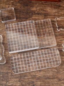 1PC Transparent Simple Acrylic Sheet With Grid Lines Silicone Stamp With Tools 0.39inch Thick, 9 Specifications To Choose From, Suitable For Scrapbook Craft Card Making, DIY Album Card Decoration Back To School - Clear - View 6