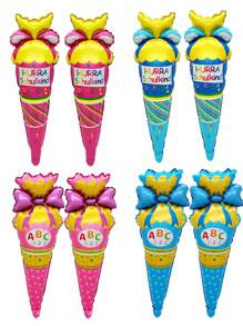 Conjunto de decoración de globos de nueva temporada escolar de 6/8 piezas en forma de autobús escolar y helado con caricaturas para la temporada de regreso a la escuela. Globos redondos de 18 pulgadas para diseño de escenas. - Multicolor - Ver 10