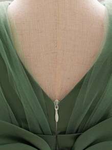 女婴纯色薄纱露背蝴蝶结蓬蓬裙，可爱花童礼服，适合户外派对，不含头饰 - 綠色 - 查看 8