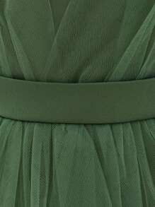 女婴纯色薄纱露背蝴蝶结蓬蓬裙，可爱花童礼服，适合户外派对，不含头饰 - 綠色 - 查看 7