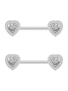 4 Paar Nippelringe aus Edelstahl Zungenpiercing Körperschmuck Stab CZ Herzform Ringe für Frauen und Mädchen
