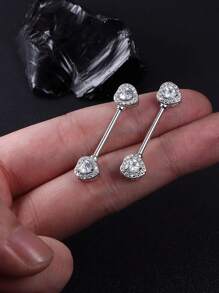 4 Paar Nippelringe aus Edelstahl Zungenpiercing Körperschmuck Stab CZ Herzform Ringe für Frauen und Mädchen