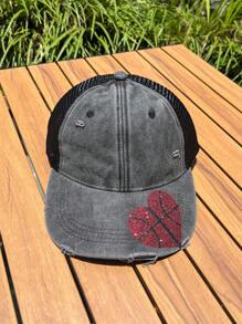 (Tùy chỉnh) Một chiếc mũ bóng chày phong cách thể thao có logo cá nhân với các yếu tố bóng rổ và bóng đá, mũ lưới che nắng mùa xuân/hè, mũ lưới kiểu dáng kỳ nghỉ, thích hợp cho thể thao - màu đen - Xem 15