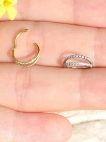 1pc Stainless Steel Double Line Nose Ring Septum Hoop Nose Ring Lip Ring Earring - Double Circle - View 2