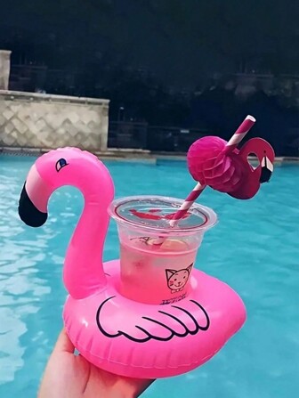 6 件装充气火烈鸟饮料架杯垫适用于泳池派对、夏季花园和水上活动、现代彩色球体家居派对装饰