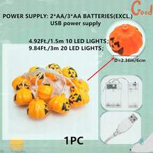 1 cái 4,92Ft./1,5m 10 đèn LED; 1 cái 9,84Ft./3m 20 đèn LED; 1 cái 19,68Ft./6m Đèn dây LED hình bí ngô Halloween có mũ, Tùy chọn nguồn điện: Hộp pin/USB, Thích hợp cho Sân vườn, Halloween, Lễ Phục sinh, Trang trí quán bar Trang trí Halloween Trang trí phòng Trang trí sân vườn Halloween Làm quà tặng Trang trí ngày lễ tiên Trang trí lễ hội - màu vàng - Xem 15
