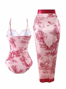 Maiô Modesto de Peça Única com Controle de Barriga, Traje de Banho Estilo Francês Retrô com Saia de Cobertura, Adequado para Férias, Praia, Spa de Verão