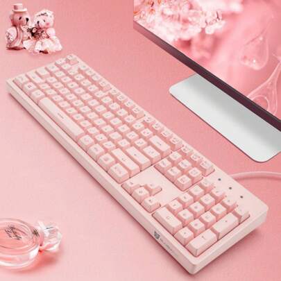 Basaltech Pink Keyboard With 7-Color LED Backlit, 104 Keys Quiet Silent Light Up Keyboard, 19-Key Anti-Ghosting Cheap Gaming Keyboard Mechanical Feeling Waterproof Wired USB For Computer Or Laptop