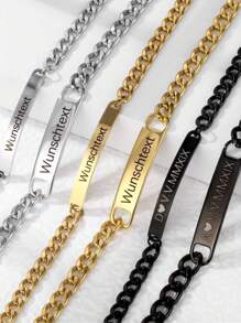 [2-Piece Bracelet Set]Punk Style Customized Name Engraved Bar Bracelet, Adjustable Unisex Stainless Steel Hip-Hop Chain Bracelet, Personalized Jewelry, Holiday Party Gift, Thanksgiving, Christmas, Valentine's Day Unique Exquisite Gift, Best Gift For Women In 2024 - Gold - View 2