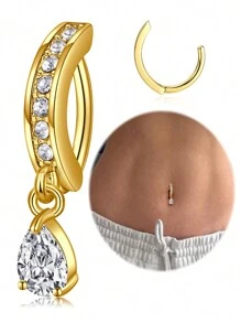 CIZME 1PC 14G 10mm Belly Button Ring, Clicker Belly Rings For Women, Stainless Steel CZ Belly Button Piercing, Reverse Navel Rings Body Jewelry, Gold/Silver, Belly Button Rings For Women 316L Stainless Steel Clicker Belly Rings CZ Heart Water Droplets Curved Reverse Navel Rings Belly Piercing Jewelry Barbell Valentines,Mom,Mother,Mother's Day,Gift - 1.6*10mm - View 1