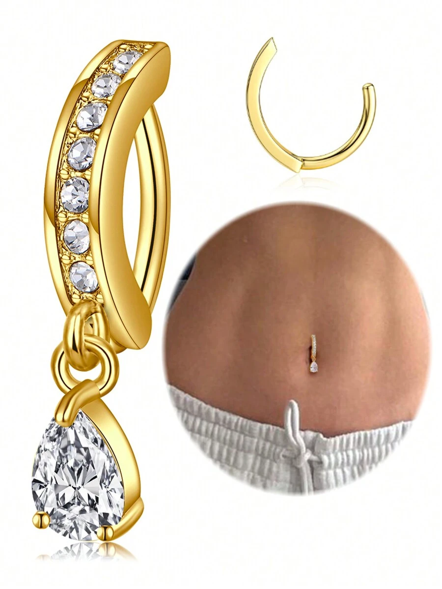 CIZME 1PC 14G 10mm Belly Button Ring, Clicker Belly Rings For Women, Stainless Steel CZ Belly Button Piercing, Reverse Navel Rings Body Jewelry, Gold/Silver, Belly Button Rings For Women 316L Stainless Steel Clicker Belly Rings CZ Heart Water Droplets Curved Reverse Navel Rings Belly Piercing Jewelry Barbell Valentines,Mom,Mother,Mother's Day,Gift - 1.6*10mm - View 1