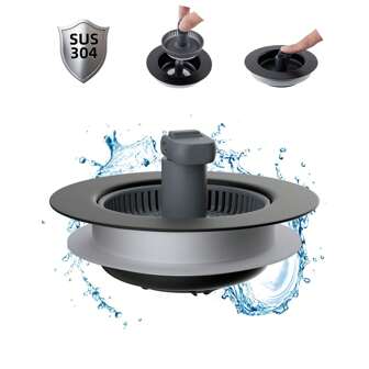 Upgraded 3 In 1 Universal Kitchen Sink Drain Strainer And Stopper Combo, Stainless Steel Metal Pop Up Stopper, Anti-Clogging Basket Strainer With Foldable Handle For Standard 3-1/2'' Drain