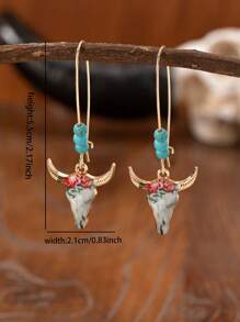 1 Pair Western Cowboy Style Blue Turquoise Decor Longhorn Pendant Earrings (For Women) - Multicolor - View 2